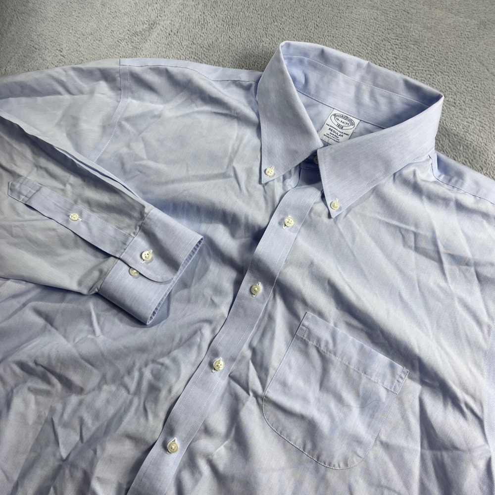 Brooks Brothers 1818 Regular Fit Non-Iron Shirt 18-34/35 Light Blue Cotton